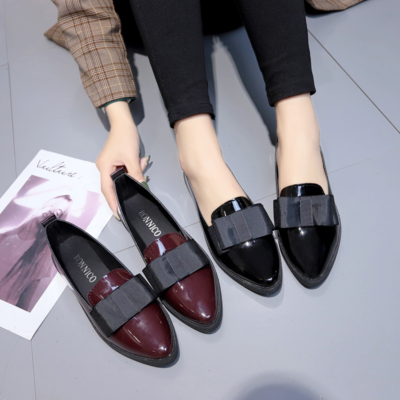 Women Shoes With Heels - Zapatos Planos de Piel Sintética Negra/Vino