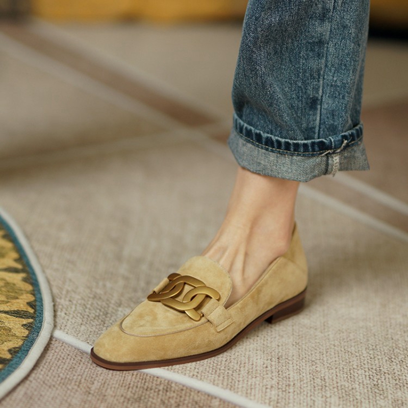 Women Shoes With Heels - Mocasines de cuero de ante para