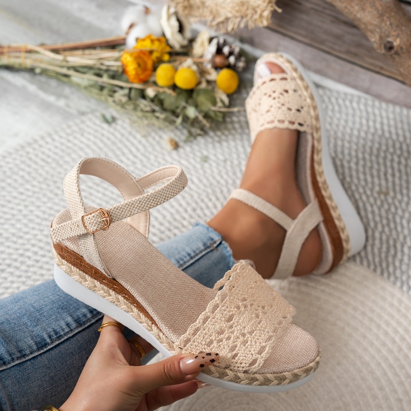 Espadrille Wedge Shoes - Sandalias de cuña de encaje para