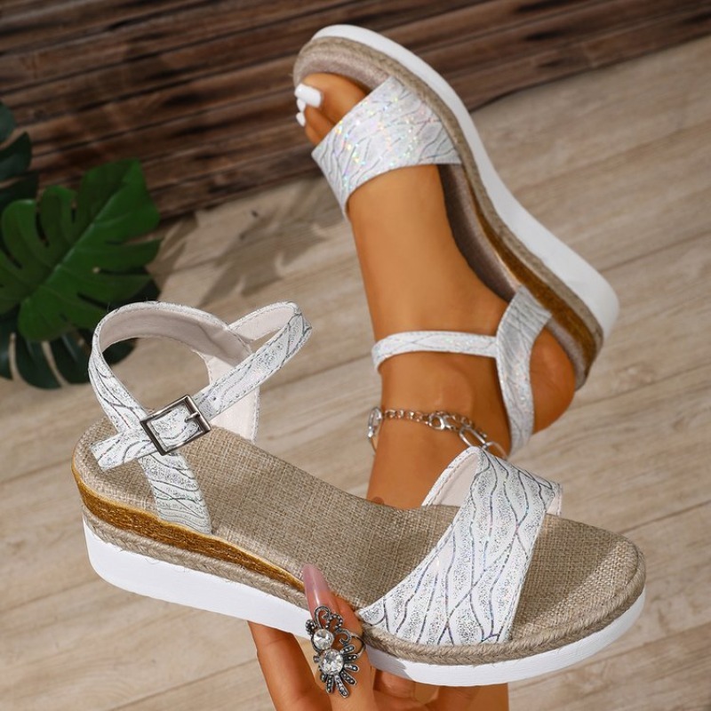 Espadrille Wedge Shoes - Sandalias de Plataforma Blancas para Mujer